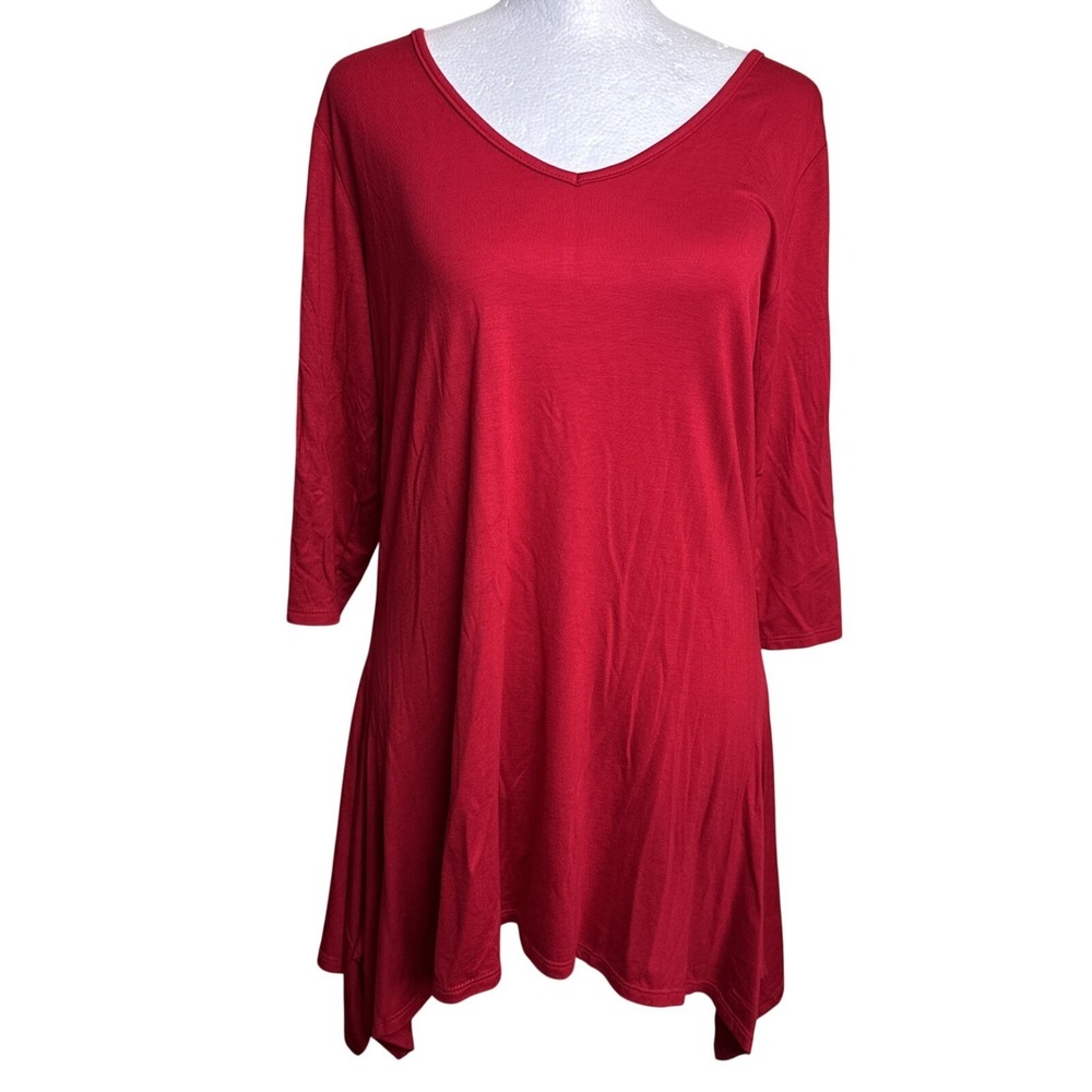 Antthony Originals Red‎ Hanky Hem Tunic Top V-Neck 3/4 Sleeve Womens Medium NWT